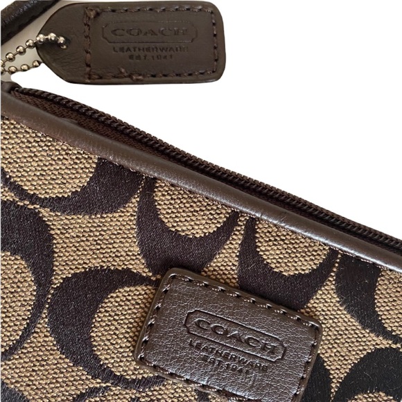 Coach Wristlet Purse Luxury Signature Monogram Classic CC Print Neutral Brown